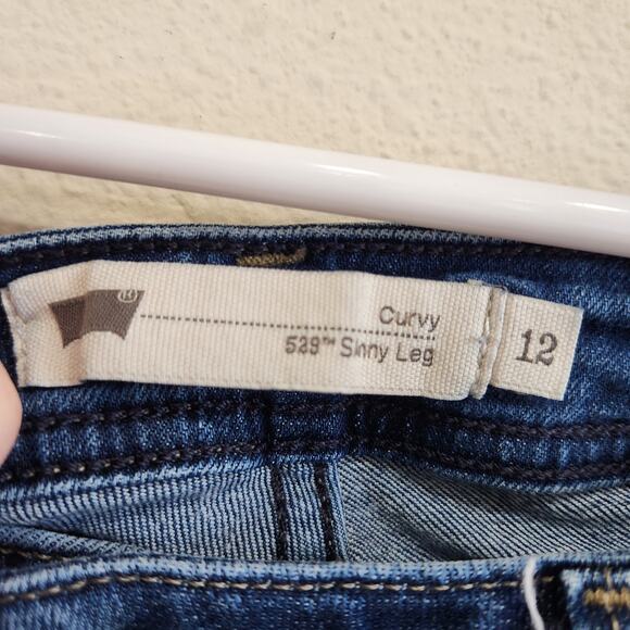Levi Strauss Curvy #529 Skinny Leg Jeans Dark Blue Denim Mid Rise Size 12 - Picture 8 of 11